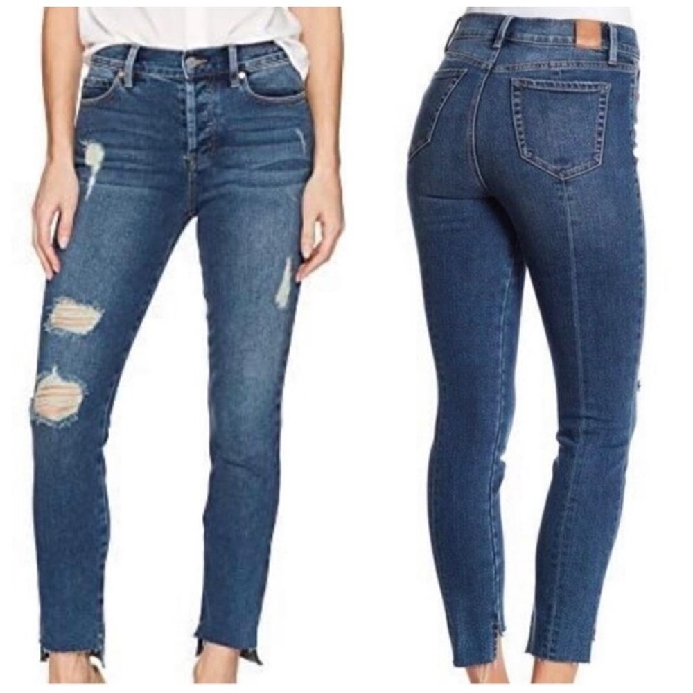 Level 99 Women's Skylar Distressed Button Fly Raw Step Hem High Rise Jeans Sz 30
